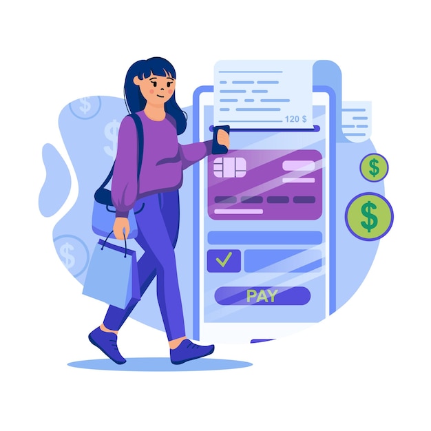 Mobile payment concept illustration with characters in flat design