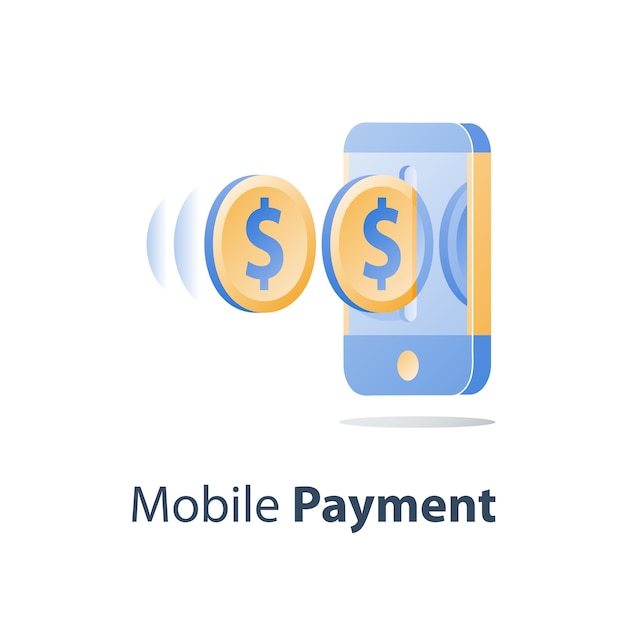 Mobile payment, online banking, financial services, smartphone and dollar coin