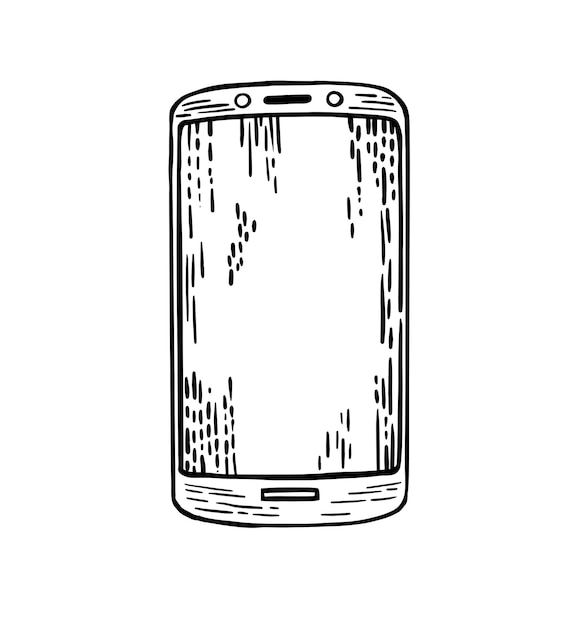 Mobile phone drawing in engraved sketch