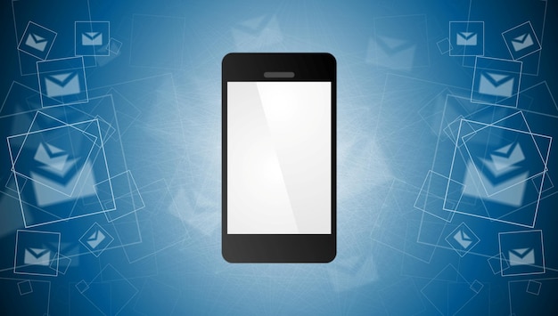 Vector mobile phone and envelopes background vector blue background