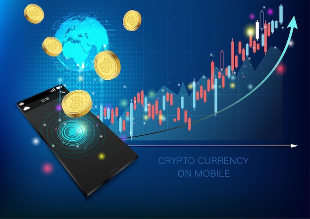 Mobile phone and financia graphtechnology element on mobile phone and bitcoin