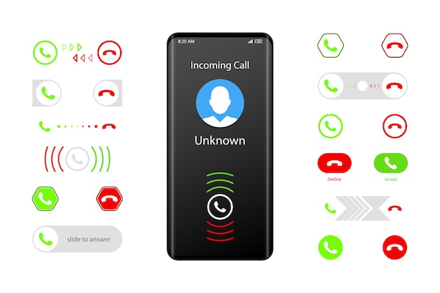 Mobile Phone Incoming Call Interface Sliders Set Icons Vector