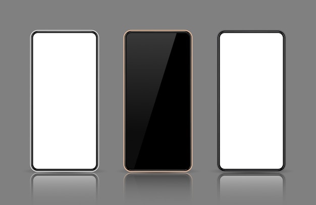 Mobile phone screen, smartphone mock up, display template, black, rose gold, white frame.