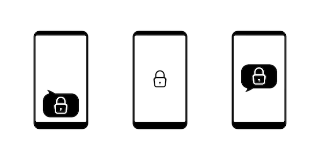 Mobile Phone Security Icon Vector illustration of black designs of mobile phone security vector icons can be used for mobile devices web interface