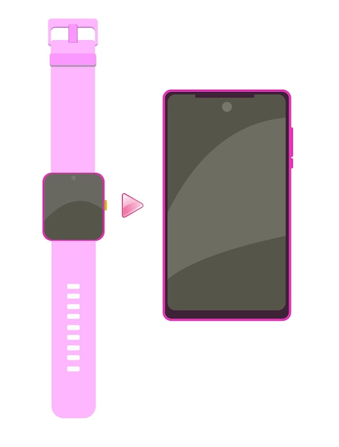 Mobile phone and Smart watch mock up Connect syncing via the app Cute color purple and pink female style technology