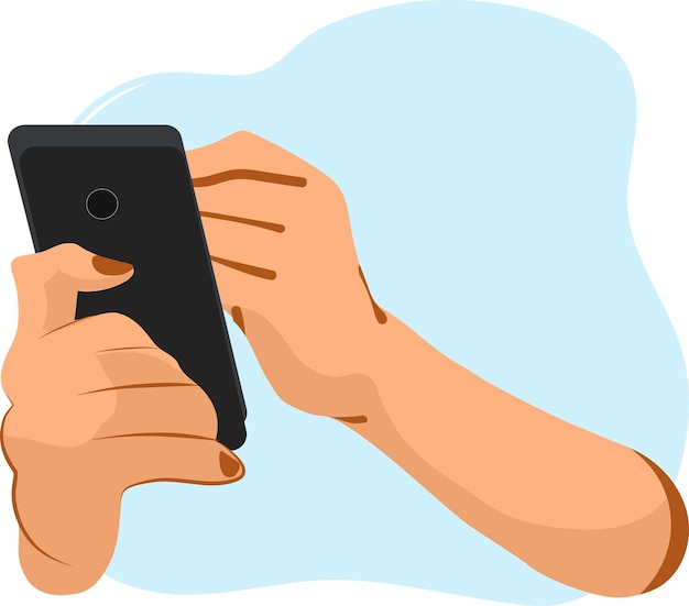 Mobile phone or tablet in hand, blue background. Icon with vector image of mobile technologies