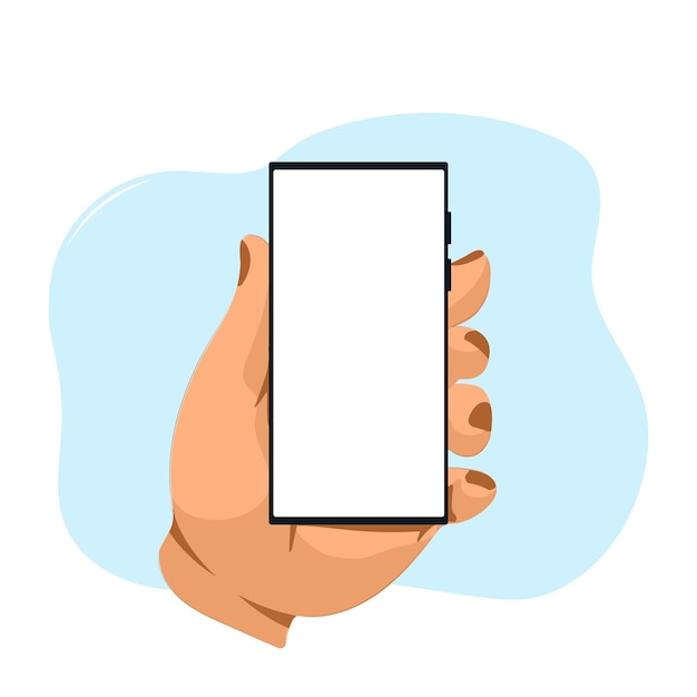 Mobile phone or tablet in hand, blue background. Icon with vector image of mobile technologies