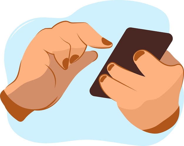 Mobile phone or tablet in hand, blue background. Icon with vector image of mobile technologies