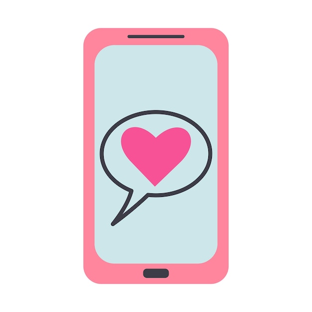 Mobile phone with heart on the screen. Sending love message concept. Vector flat illustration.