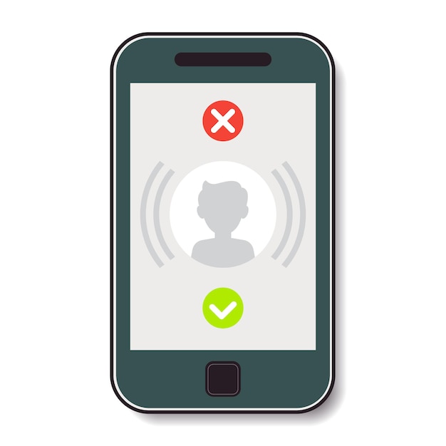 Mobile phone with an incoming call and a choice to accept or reject Vector illustrationxA