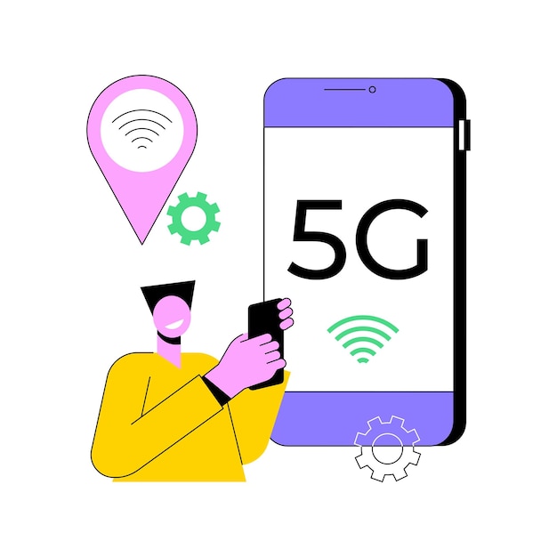 Mobile phones 5G network abstract concept vector illustration