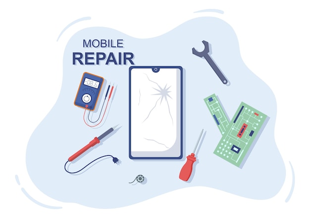 Mobile Repair of a Telephone or Smartphone Electronics Service Cartoon Illustration