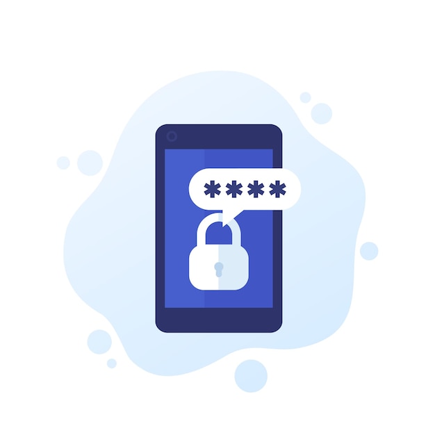 Mobile security, authentication and password access, vector icon