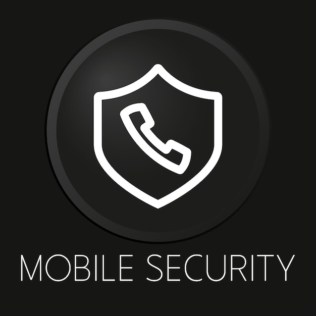 Mobile security minimal vector line icon on 3D button isolated on black background Premium Vector