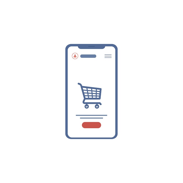 Mobile shopping phone illustration onscreen shopping basket flat design isolated on white background