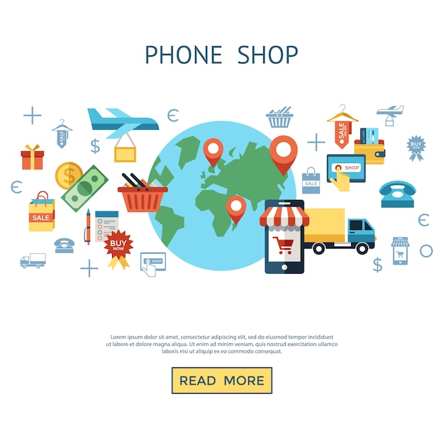 Mobile shopping and store icon set