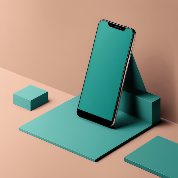 Vector mobile smartphone and blank screen mockup on green background 3d render illustration