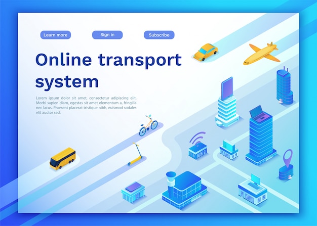 Vector mobile transportation online service landing page