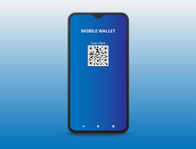 Mobile wallet stored in smartphone on blue background