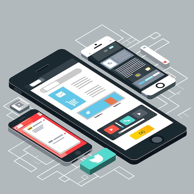 Vector mobile website interface design for smartphone simulation