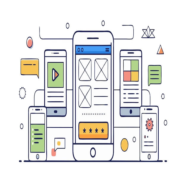 Vector mobile wireframeux ui design application interface wireframe design mobile mockup