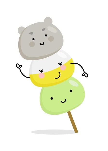 Vector mochi character design. japanese cartoon desserts. vector illustration in a flat style.