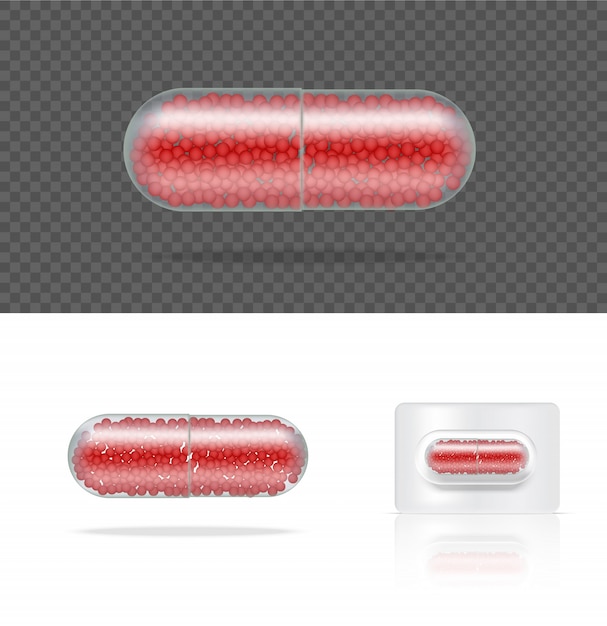 Mock up Realistic Transparent Pill Medicine Capsule Panel on White