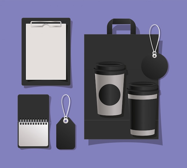 Vector mockup bag mugs and labels 