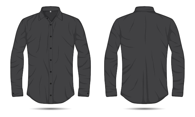 Vector mockup of black longsleeve buttonup shirt front and back view