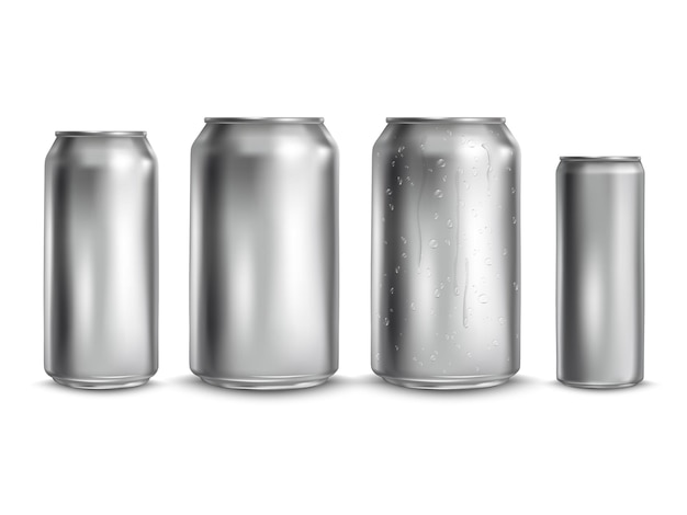 Mockup drink cans Mock up realistic blank can for lager beer aluminum silver tin with condensation drops template metallic slim bottle droplet on aluminium pack tidy vector