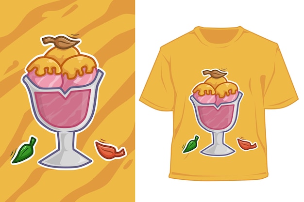 Mockup ice cream with honey cartoon illustration