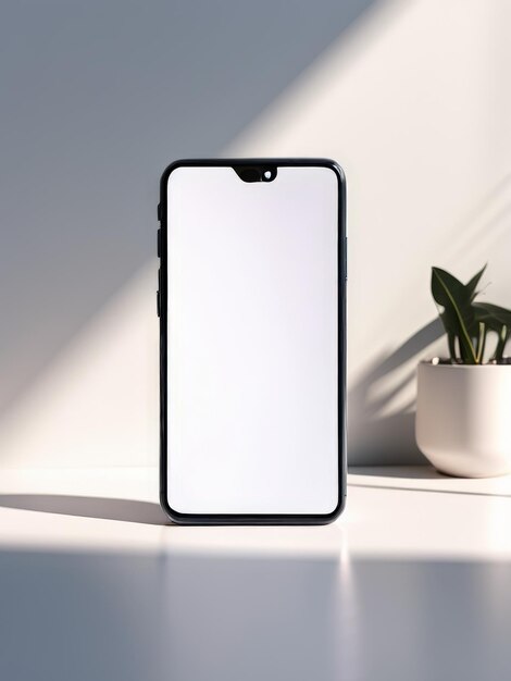 Vector mockup image of mobile phone with blank screen on marble background