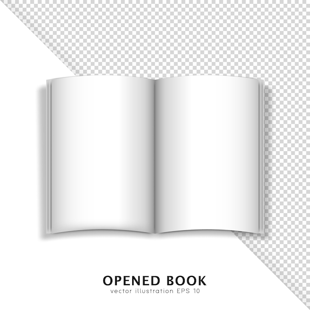 Mockup of opened book with white paper sheets. 3d template of notebook with empty pages for text