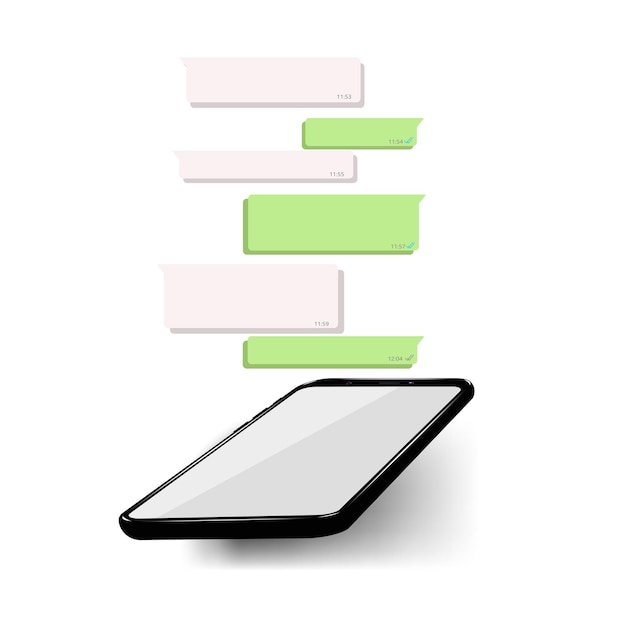 Vector mockup of phone with mobile messenger on screen inspired by whatsapp and other similar apps modern design