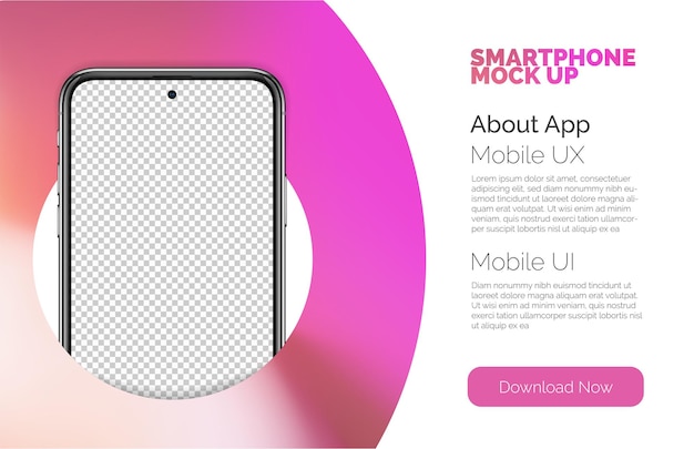 Mockup of realistic new cell phone Vector smart phone frameless with transparent blank screen front view in circle for infographics presentation or UI design interface