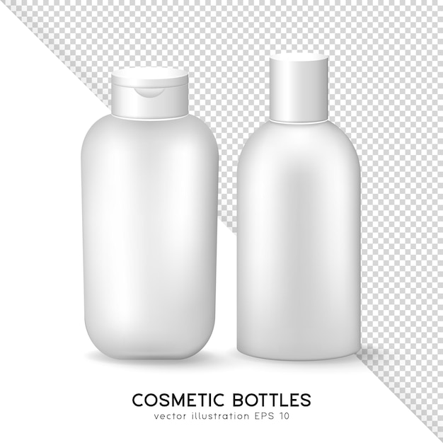 Mockup of white closed cosmetic or medicine plastic bottles with lid. 3D rendering  glossy packages