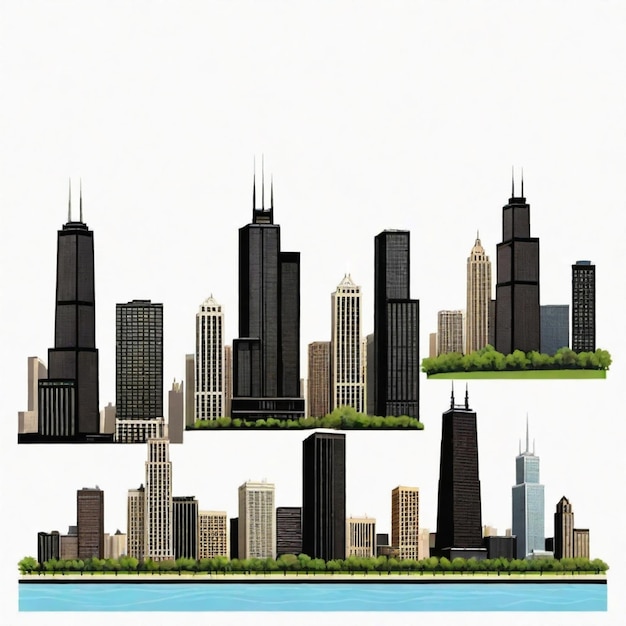 Vector a model of a city skyline is shown with a model of the chicago skyline