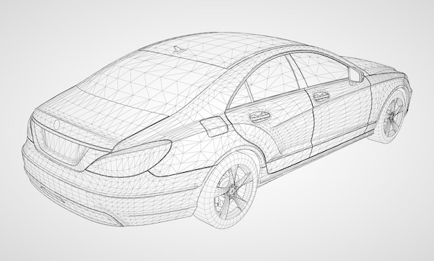 Vector the model sports a premium sedan. vector illustration in the form of a black polygonal triangular grid on a gray background.