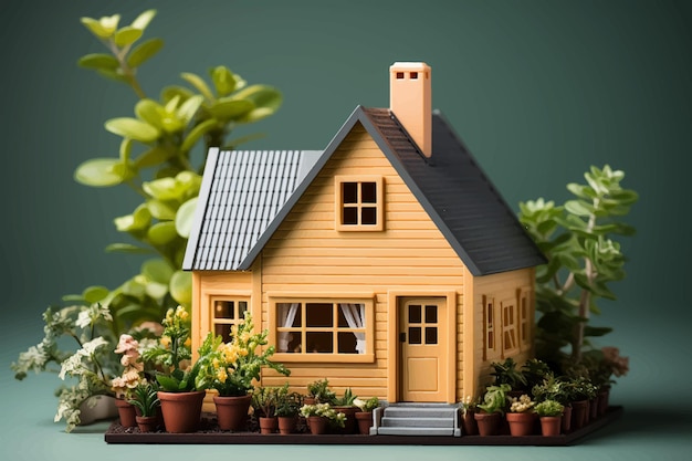 Model of two twostorey house painted white under a tilled roof on the white background