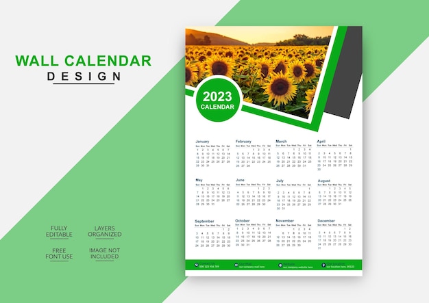 Modern 2023 single wall calendar design editable template