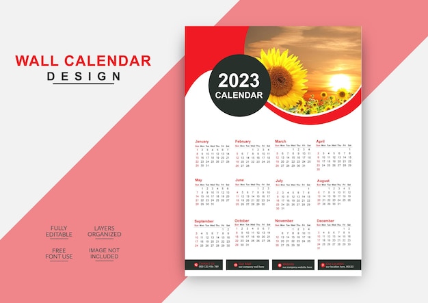 Modern 2023 single wall calendar design editable template