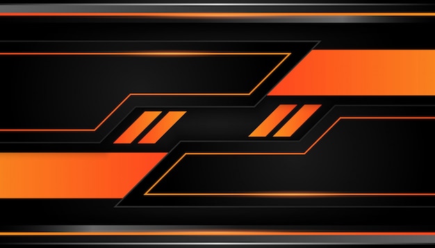 Modern 3d geometry shapes black lines with orange borders on dark background