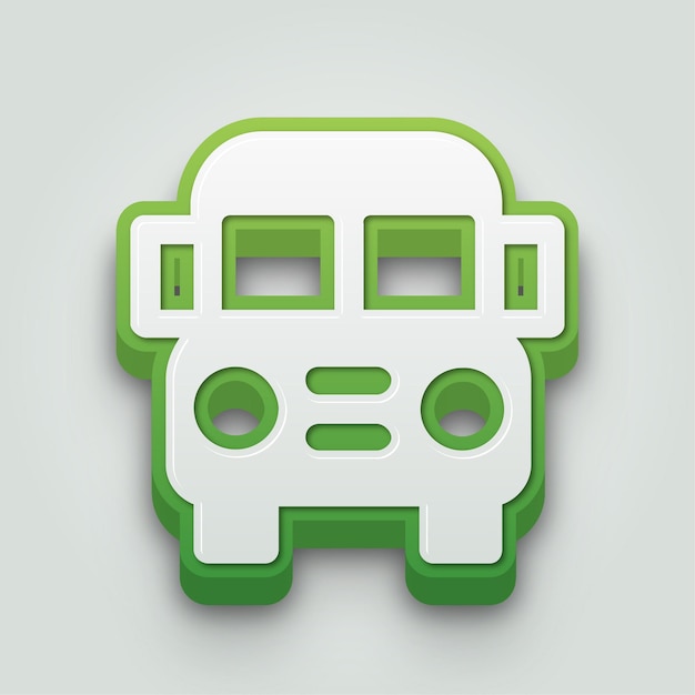 Modern 3D Green and White Bus Icon with Editable Background