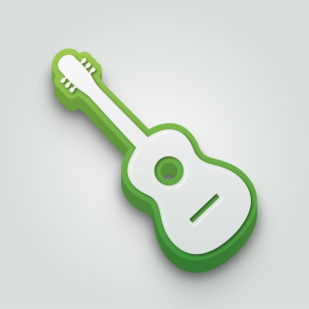 Vector modern 3d green and white guitar icon with editable background