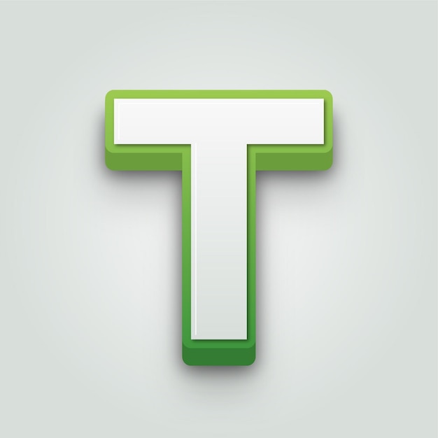 Vector modern 3d green and white letter t icon with editable background