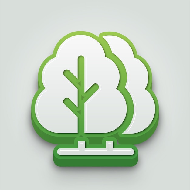 Modern 3D Green and White Tree Icon with Editable Background