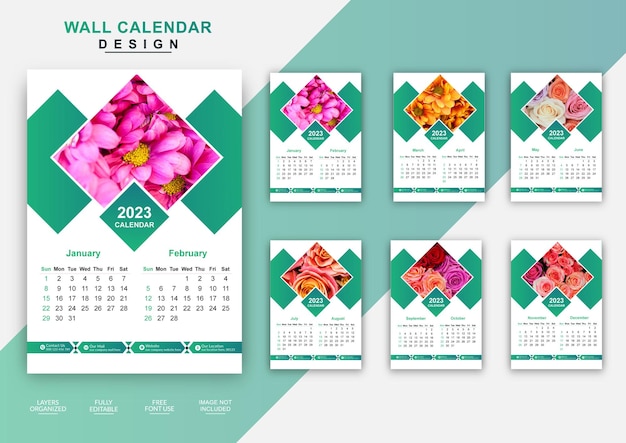 Modern abstract 2023 6page wall calendar design template