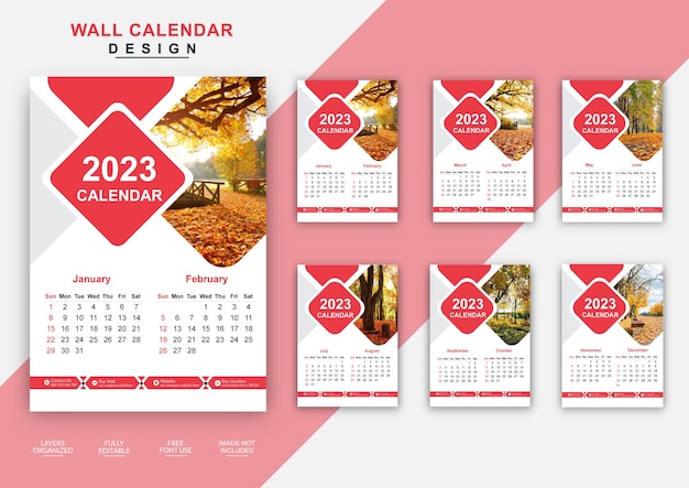 Modern abstract 2023 6page wall calendar design template