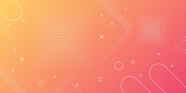 Modern abstract background with memphis elements in red and orange gradients and retro themed for posters, banners and website landing pages.