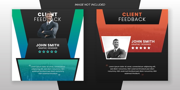 Modern abstract colorful client testimonial feedback social media web banner square flyer template